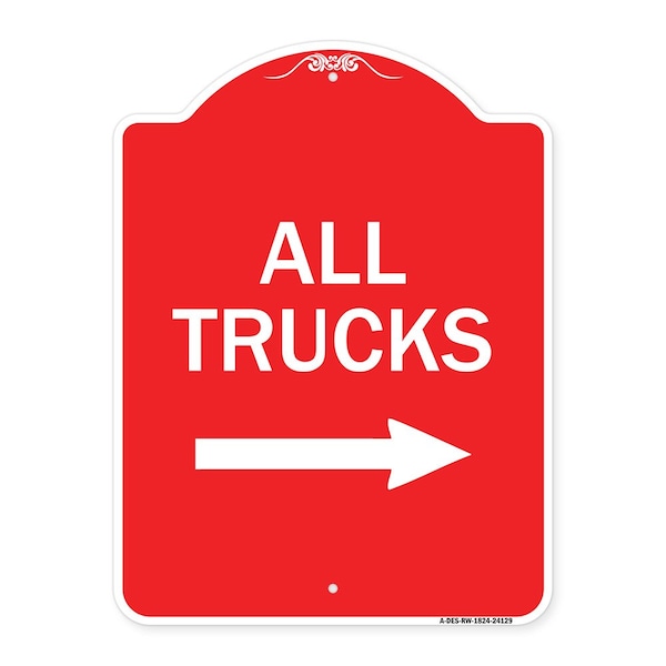Signmission Driveway Sign All Trucks W/ Right Arrow, Red & White Aluminum Sign, 18" x 24", RW-1824-24129 A-DES-RW-1824-24129 - main